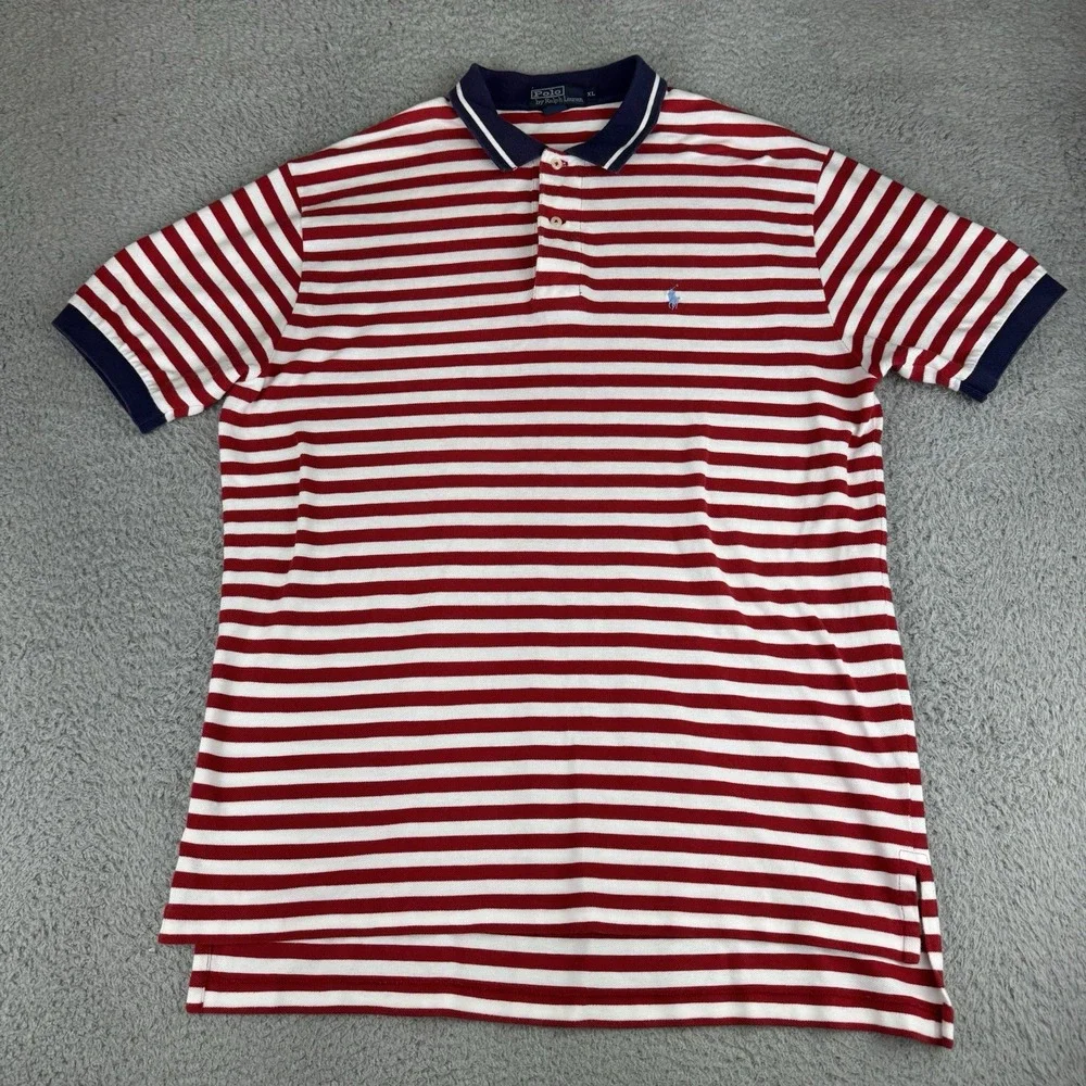 Polo Ralph‎ Lauren Men's Xl Stripe Red White Polo Shirt Embroidered Pony Vtg